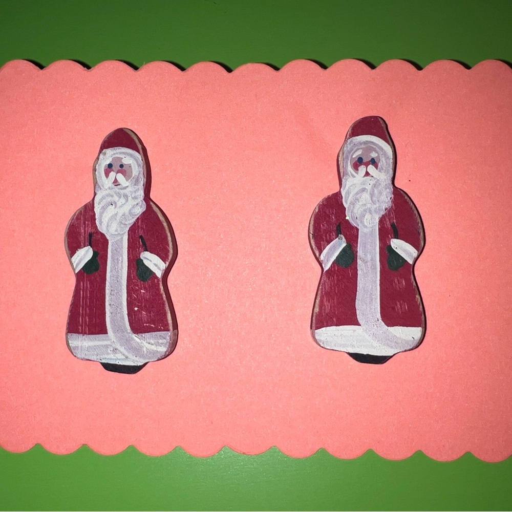 Vintage Painted Wooden Santa Earrings